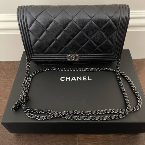 Chanel Boy Wallet on Chain- Black grained calfskin with ruthenium hardware - Picture 6 of 10